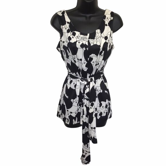 Vintage Parrot Print Slinky Belted Tank Top Sz S - Picture 2 of 12